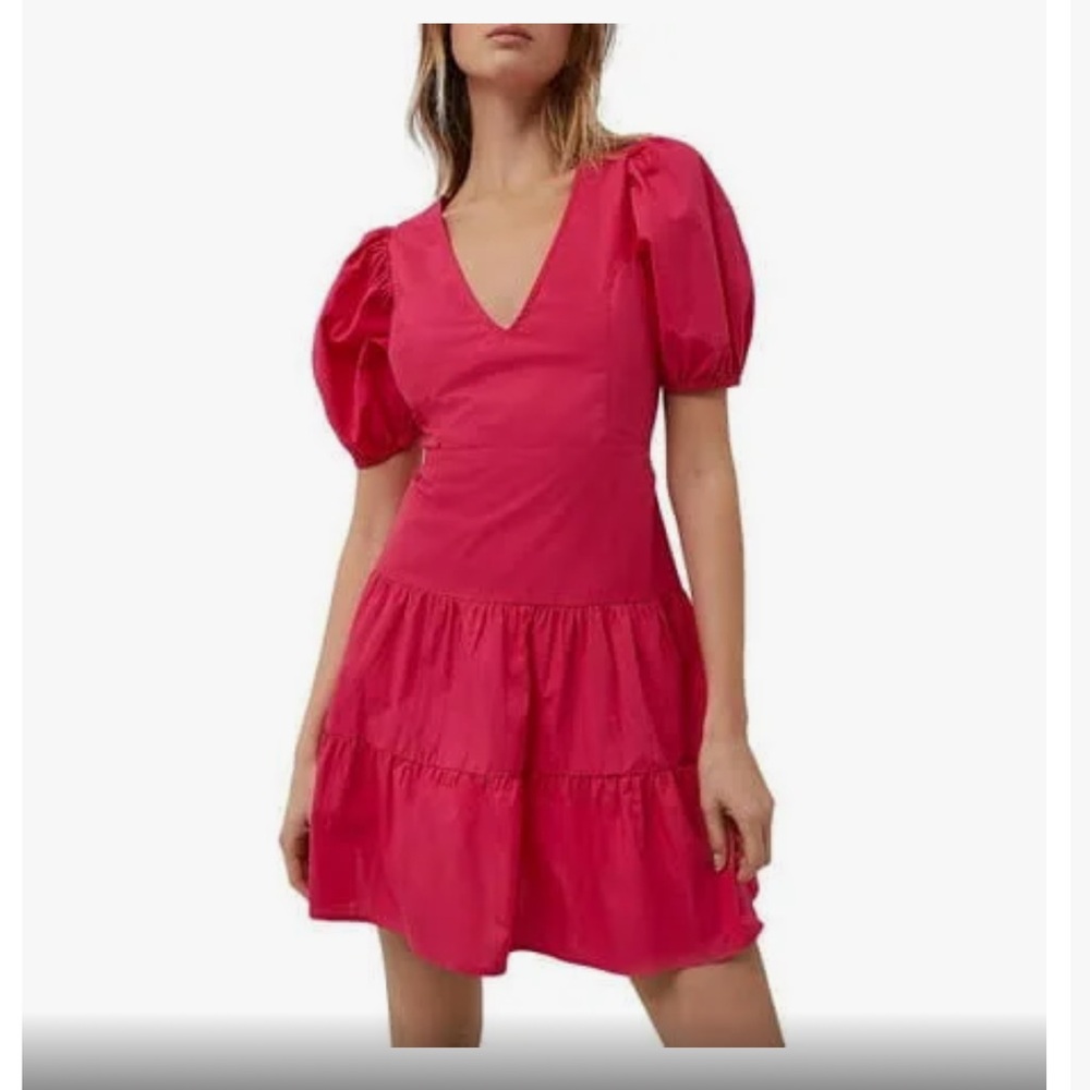 French Connection BIRCH POPLIN PUFF SLEEVE DRESS in pink